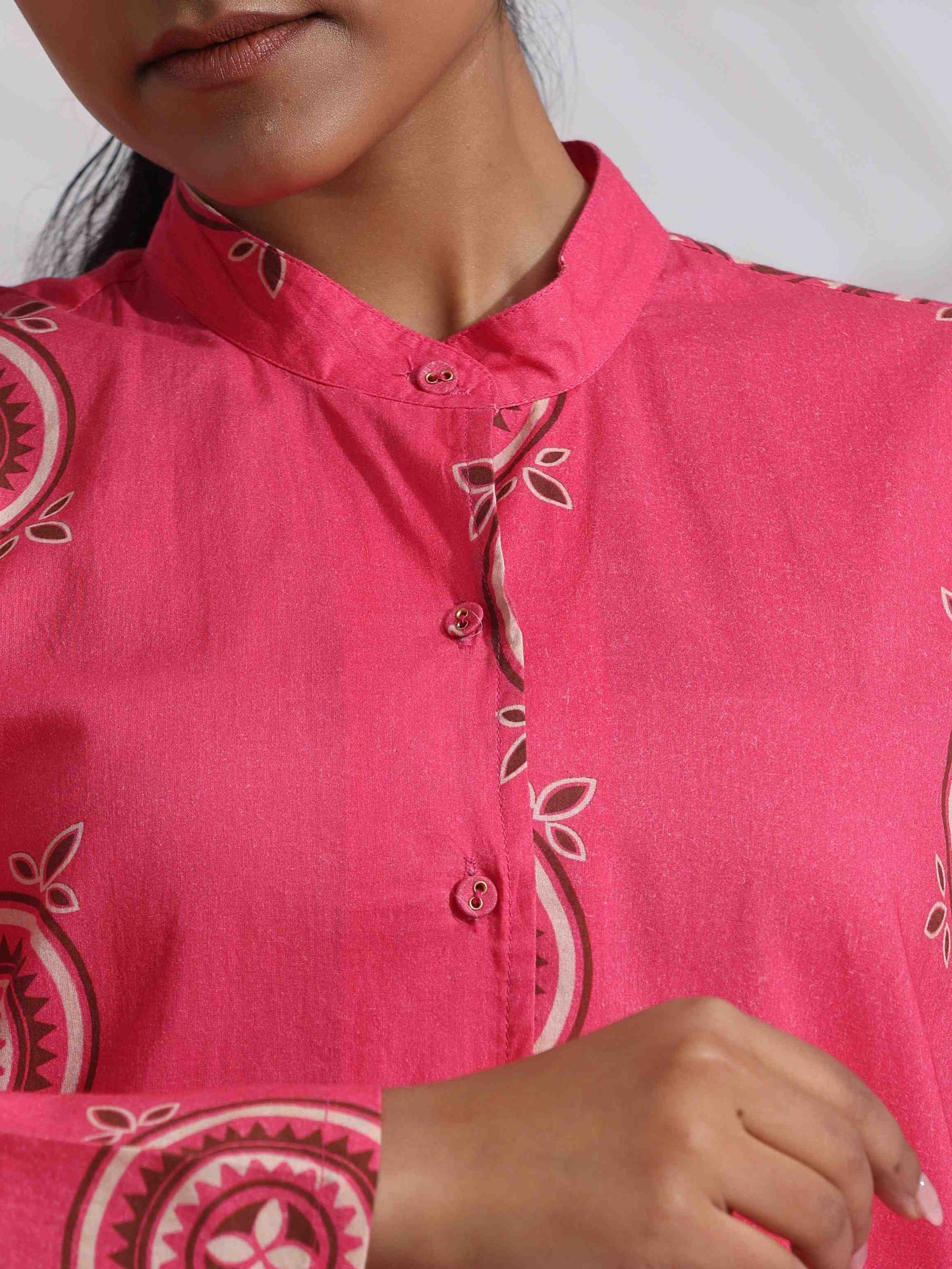 trueBrowns Pink Cotton Print Kurta Co-ord Set - Swadesiicart