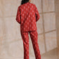 trueBrowns Red On Red Ikat Print Cotton Pant Suit Set | Swadesiicart