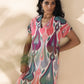 trueBrowns Green Cotton Ikat Slit Dress | Swadesiicart