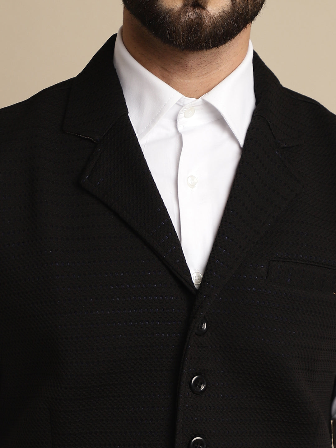 Even Apparels Men's Black Waistcoat with Notched Lapel | Swadesiicart