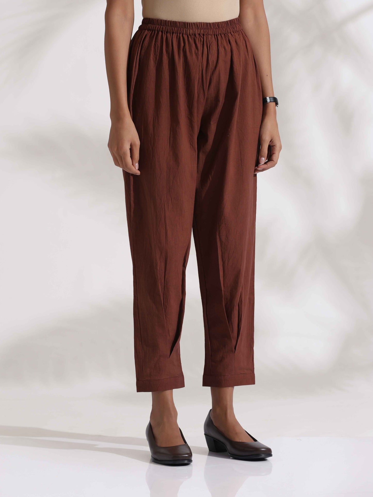 trueBrowns Brown Cotton Print Pleated Top & Pants Co-ord Set - Swadesiicart