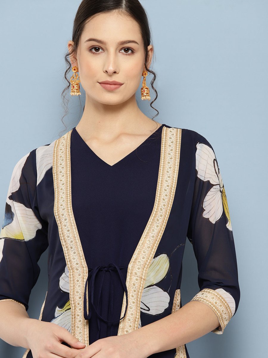 Ahalyaa Floral Printed Maxi Empire Ethnic Dress | Swadesiicart