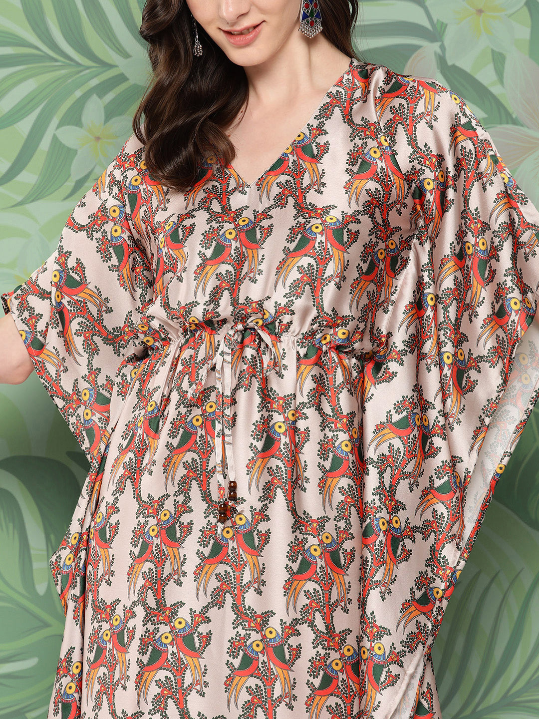 InWeave Women's Elegant Bird Print Kaftaan - Swadesiicart