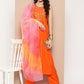 InWeave Women's Orange Mirror Work Aline Strappy Kurta Set W Pink Yellow Leh Dupatta - Swadesiicart