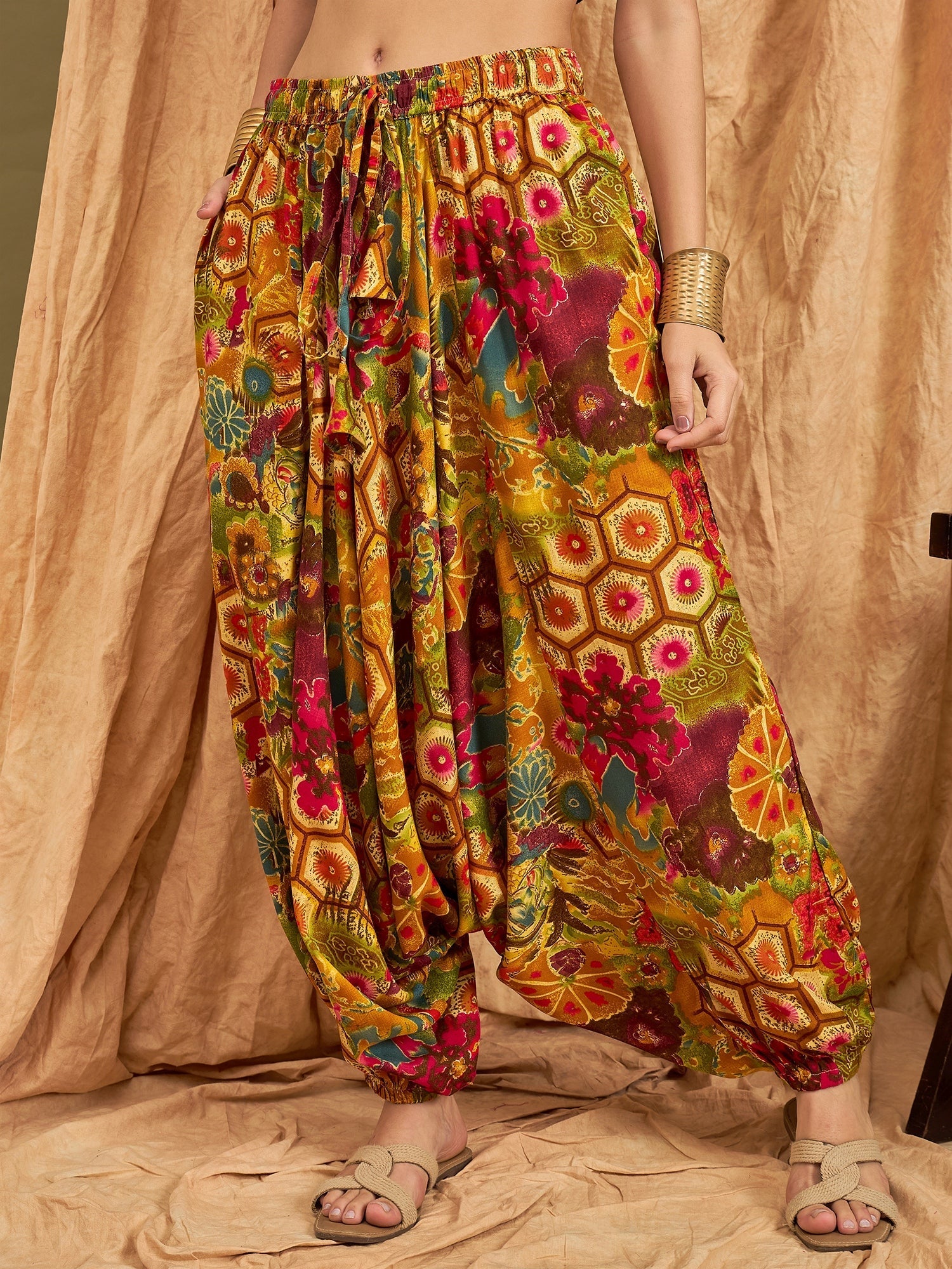 InWeave Mustard Multi Flower Harem Pant - Swadesiicart