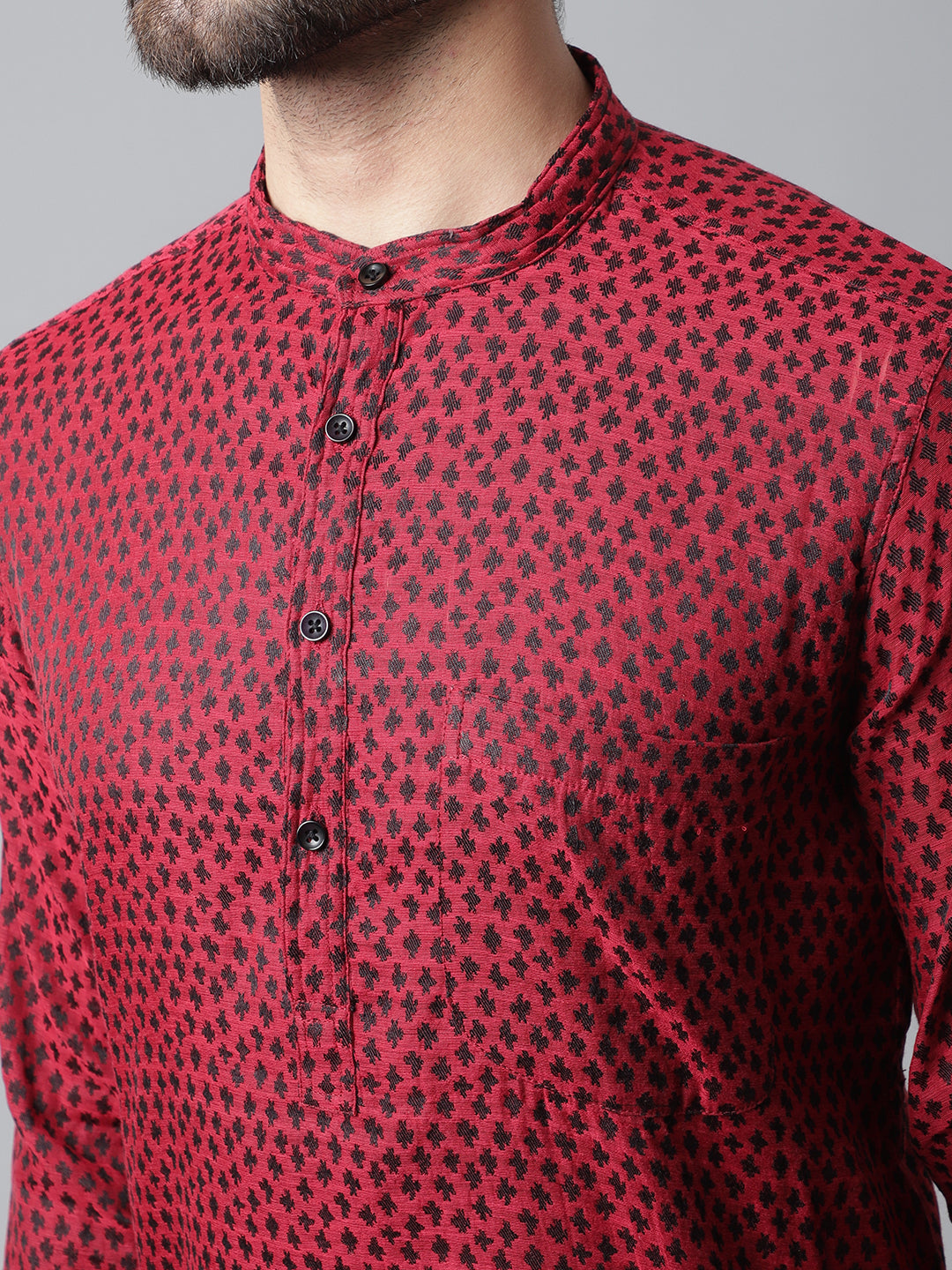 Even Apparels Maroon Solid Kurta With Band Collar | Swadesiicart