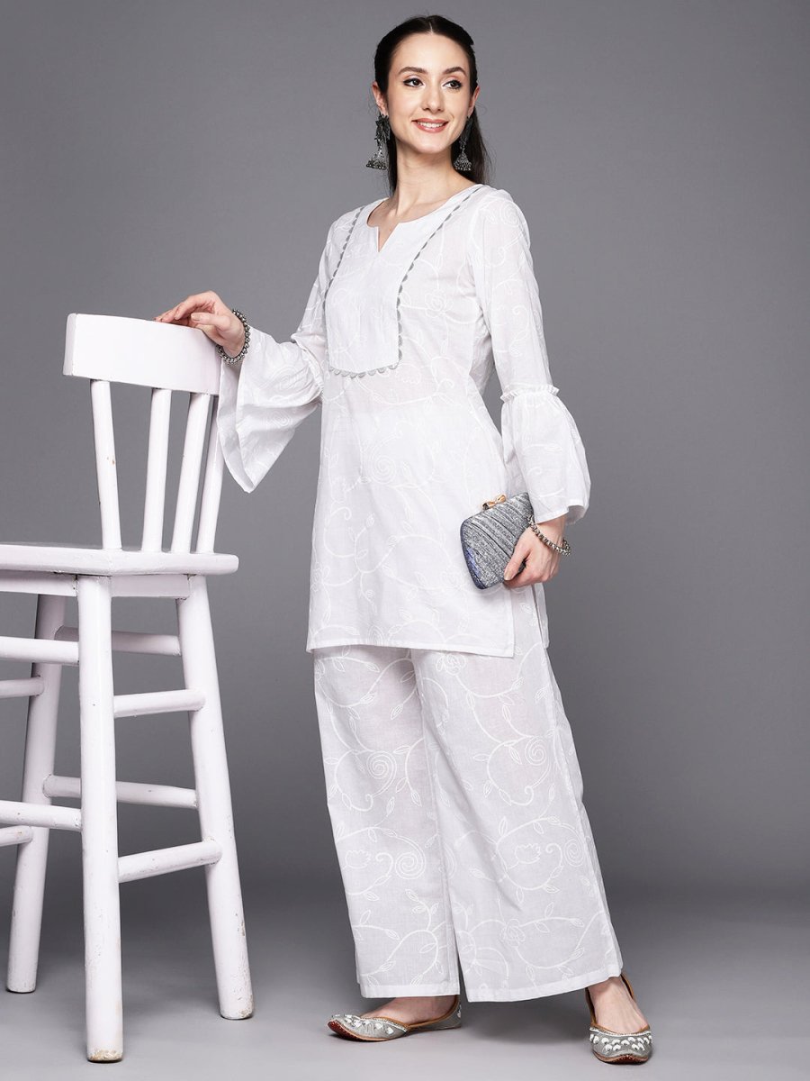 Ahalyaa Women Self Design Pure Cotton Tunic With Palazzos | Swadesiicart