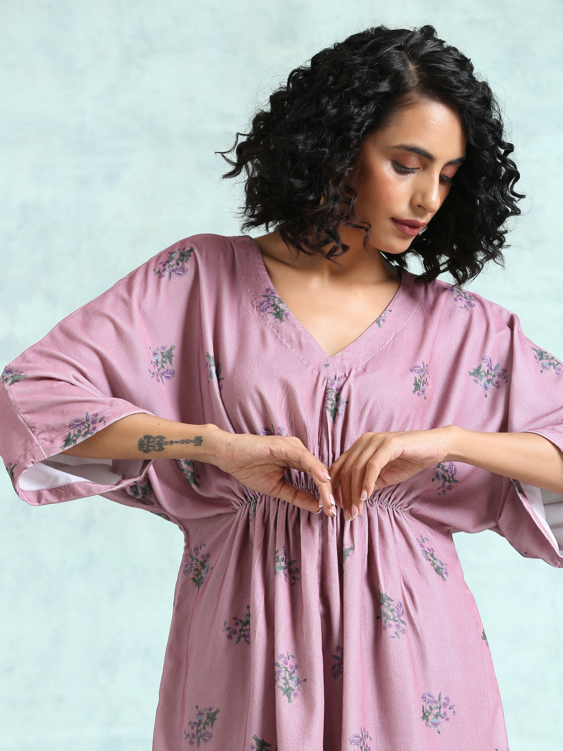 trueBrowns Light Mauve Printed Velvet Co-Ord Set - Swadesiicart