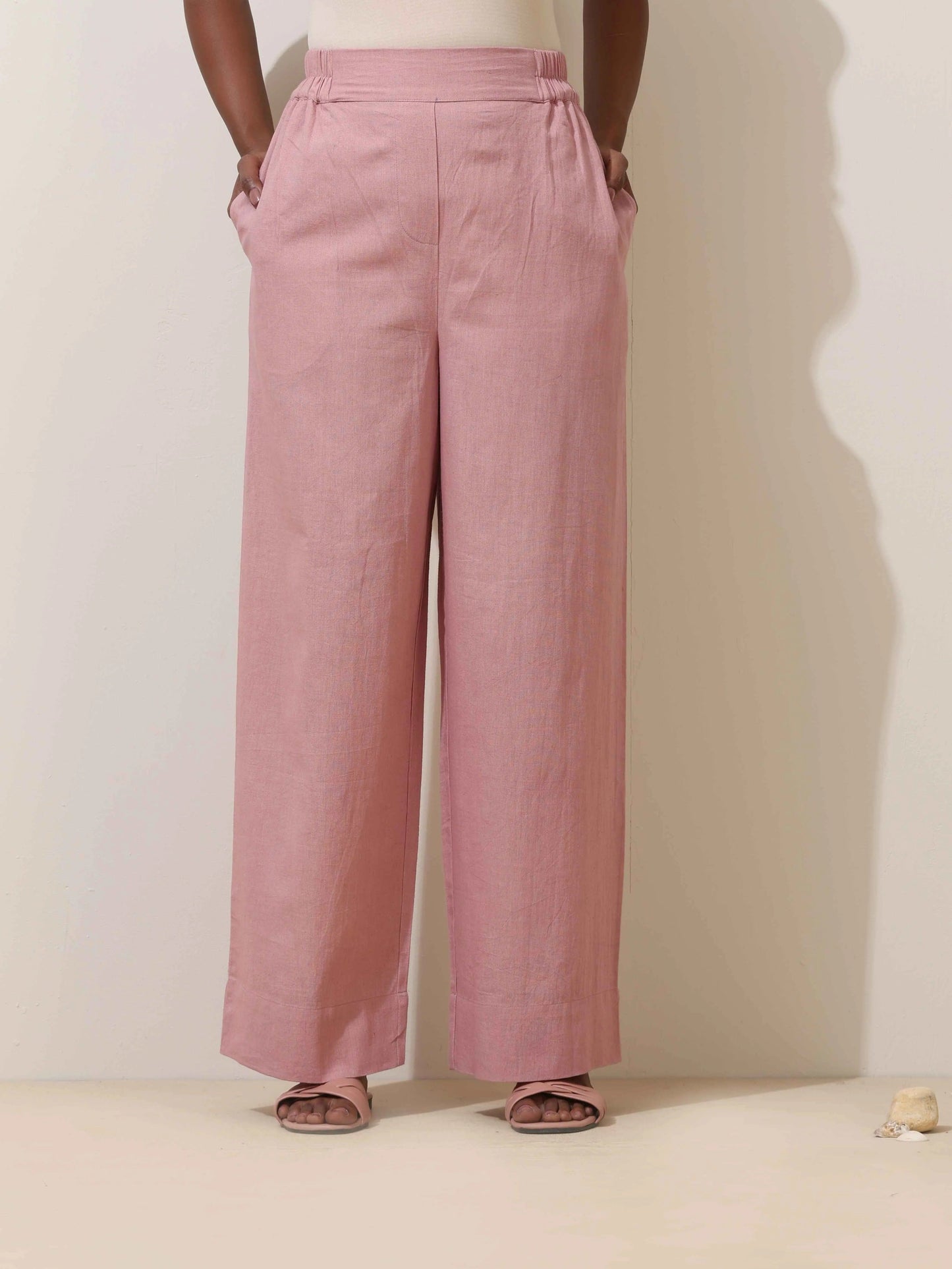 trueBrowns Pink Cotton Linen Co-Ord Set - Swadesiicart