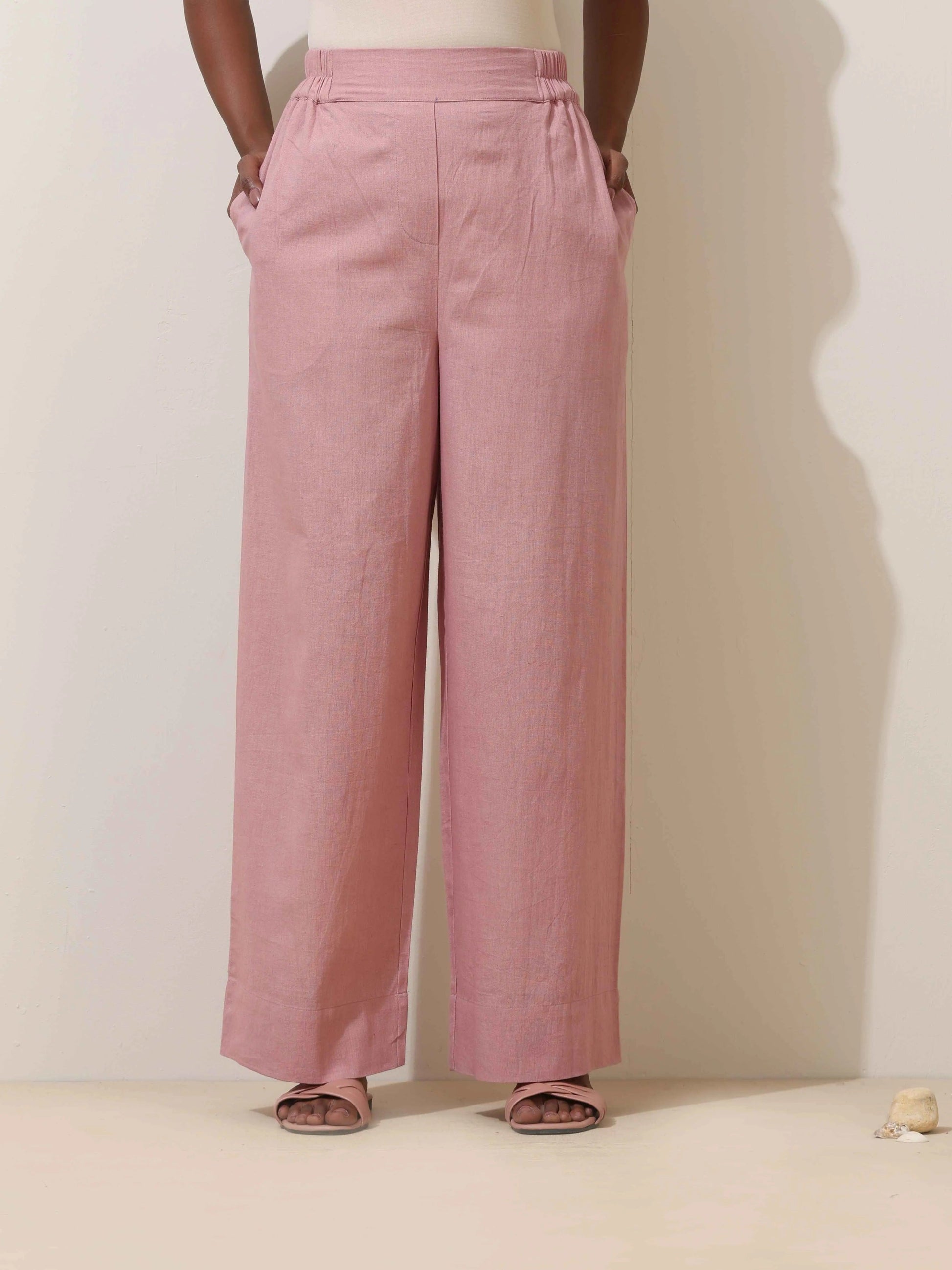 trueBrowns Pink Cotton Linen Co-Ord Set - Swadesiicart