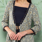InWeave Women's Navy Top Bottom W Grey Bandhej Long Shrug Set - Swadesiicart