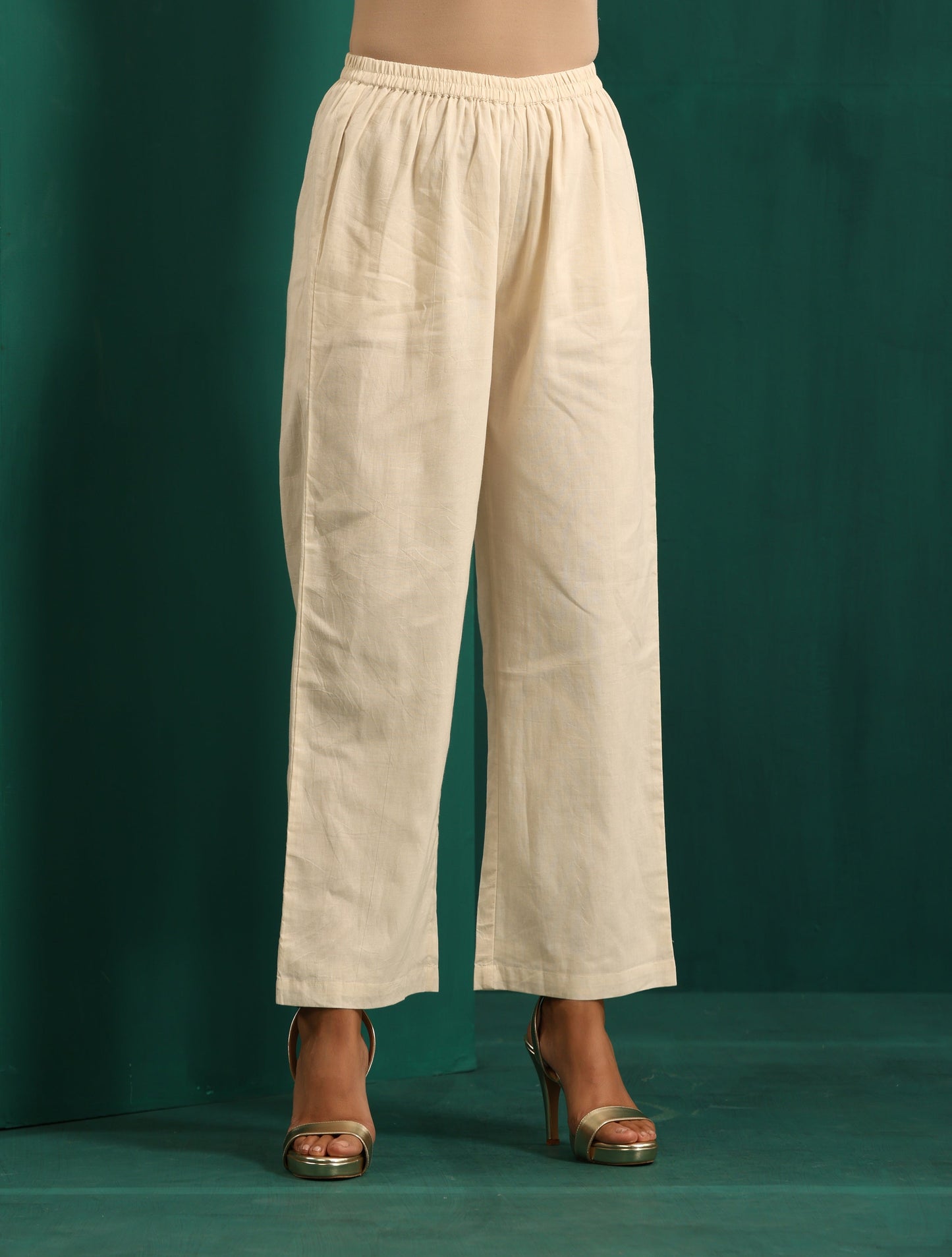 trueBrowns Ivory Tonal Cotton Anarkali Kurta Pant Set | Swadesiicart