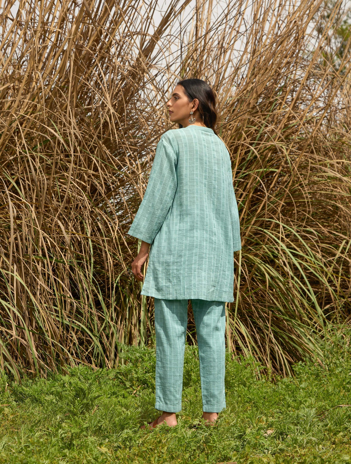 trueBrowns Light Blue Cotton Dobby Relaxed Co-ord Set - Swadesiicart