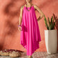 InWeave Blue Floral Fuchsia Asymmetrical Dress - Swadesiicart