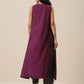 trueBrowns Plum Purple Slub Texture Sleeveless Kurta Pant Set | Swadesiicart