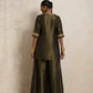 trueBrowns Olive Green Tissue Sharara Set | Swadesiicart