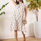 InWeave Off White Orange Black Ikkat Print Round Neck Aline Dress - Swadesiicart