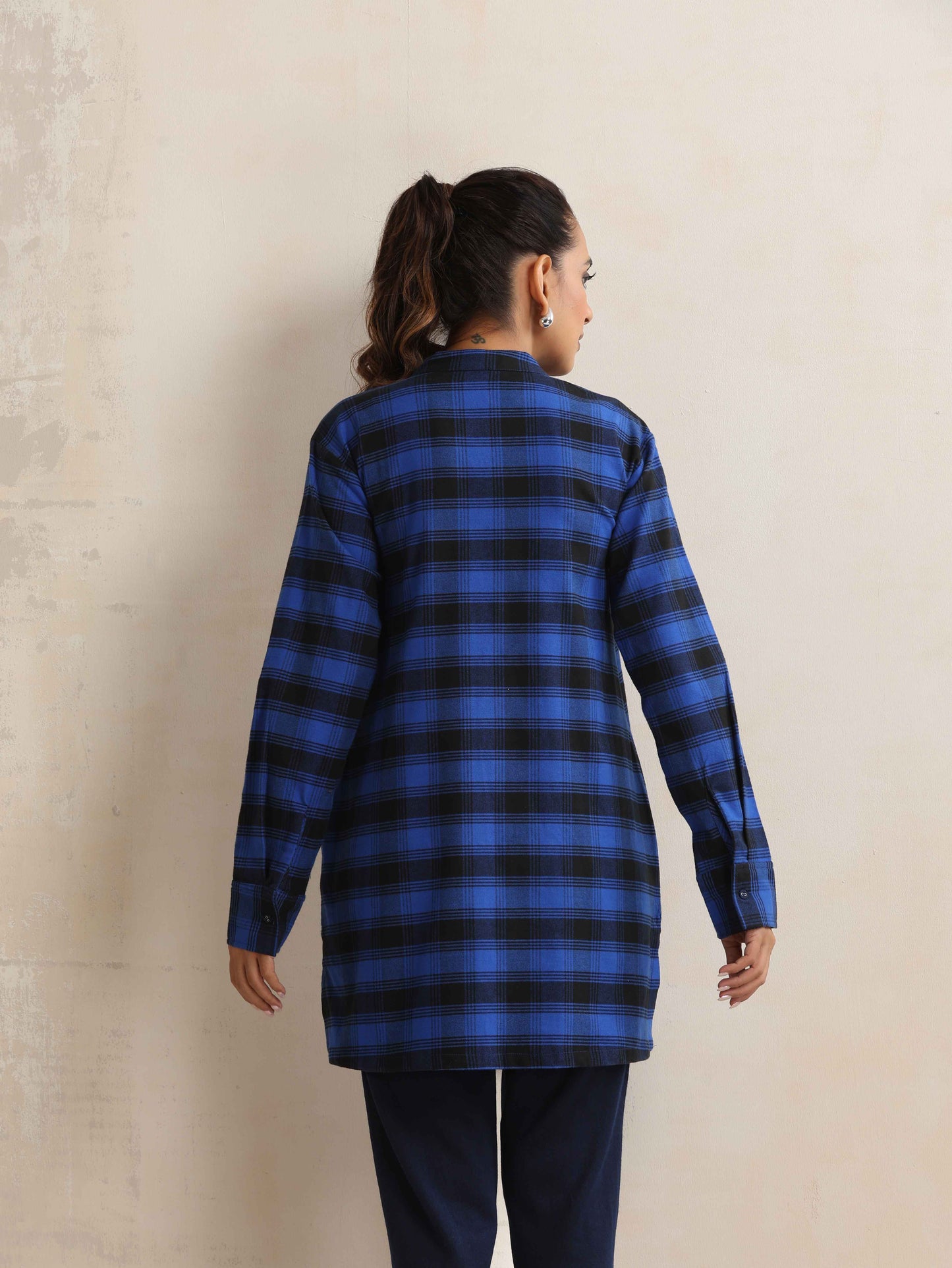 trueBrowns Blue Check Winter Top | Swadesiicart