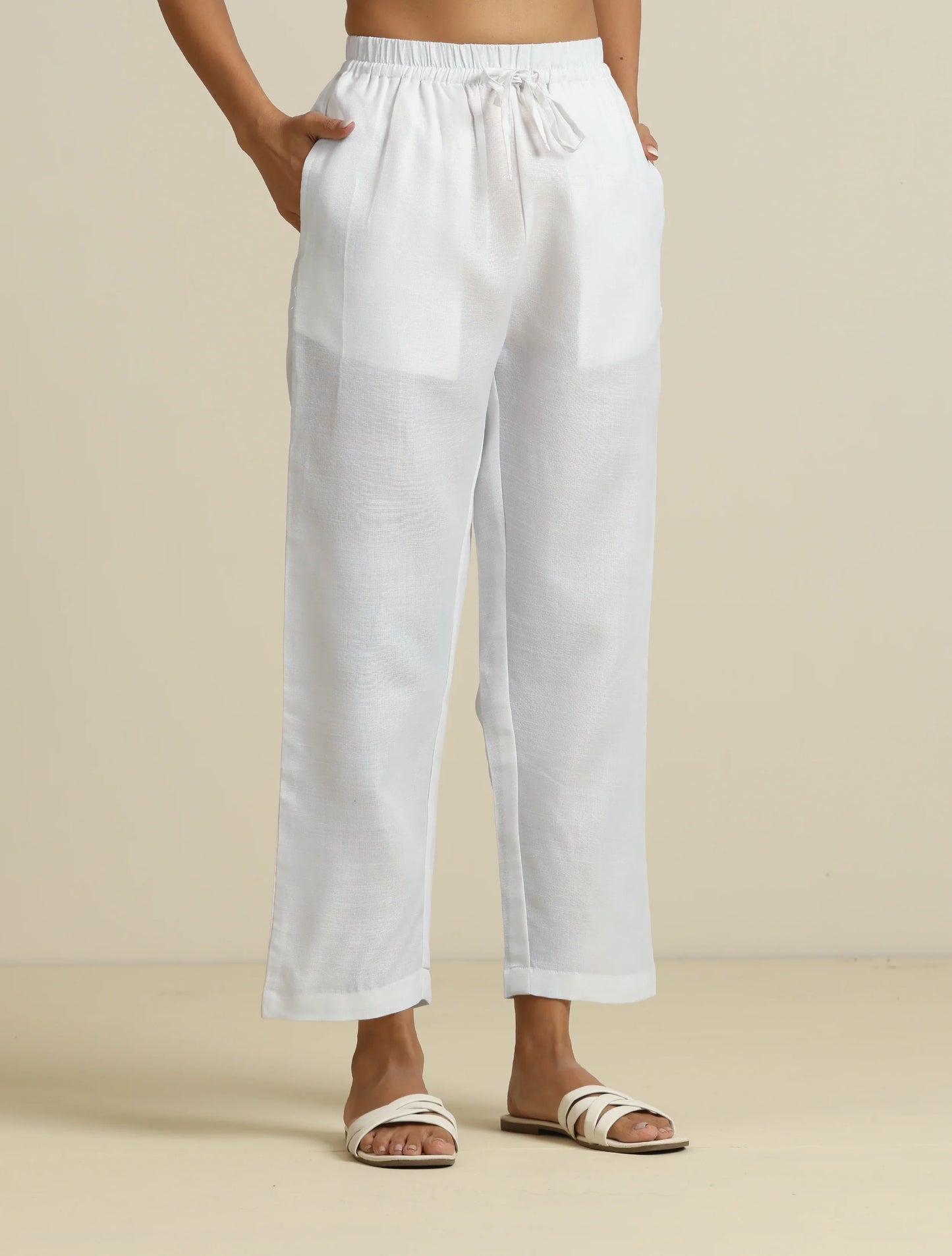 trueBrowns White Cotton Blend Co-ord Set - Swadesiicart