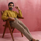 trueBrowns Men's Mustard Cotton Mandarin Collar Stylized Kurta | Swadesiicart