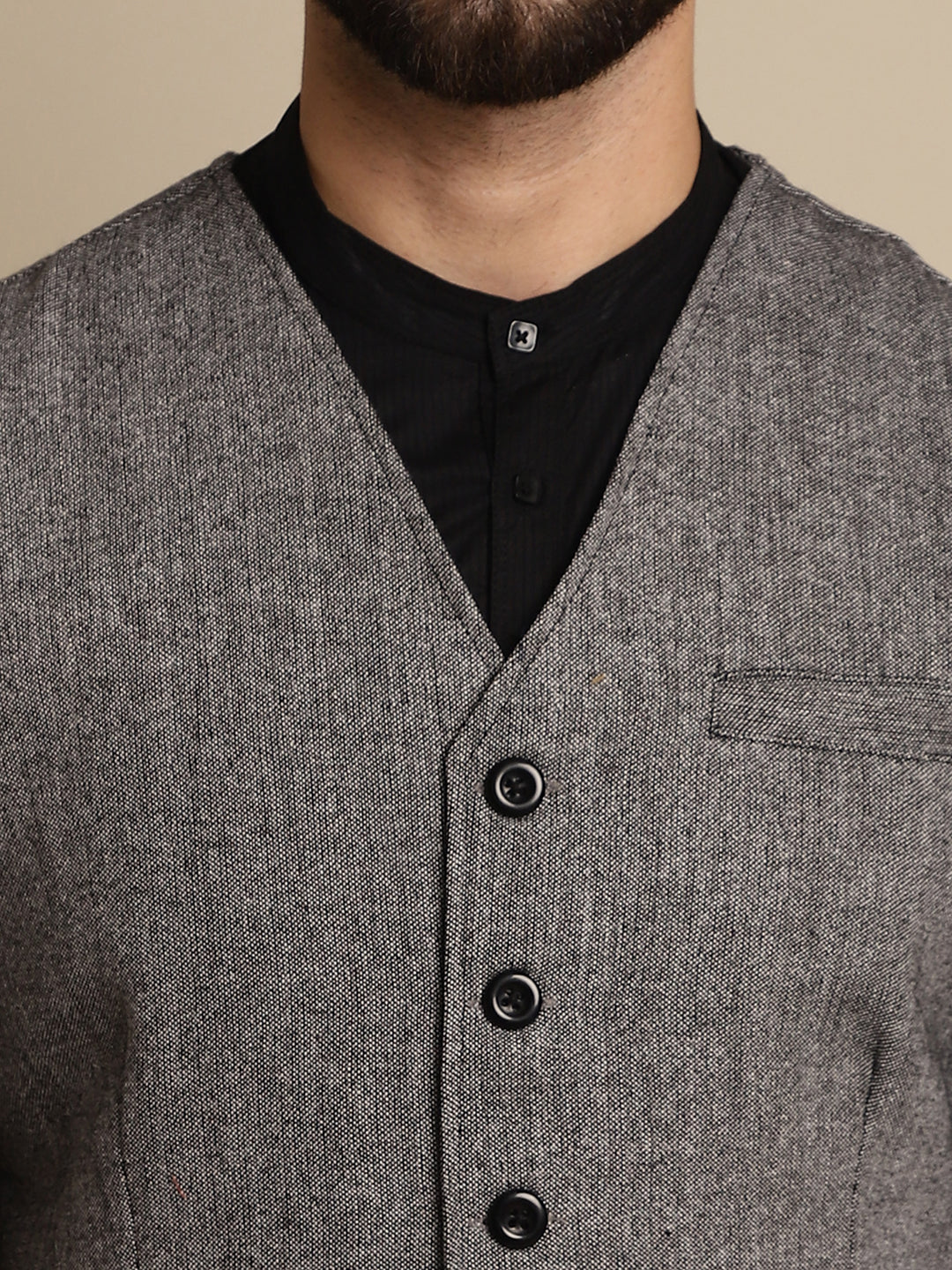 Even Apparels Men's Black Woolen Waistcoat with welt pockets | Swadesiicart