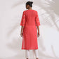 trueBrowns Orange Cotton Floral Embroidered Kurta Set | Swadesiicart