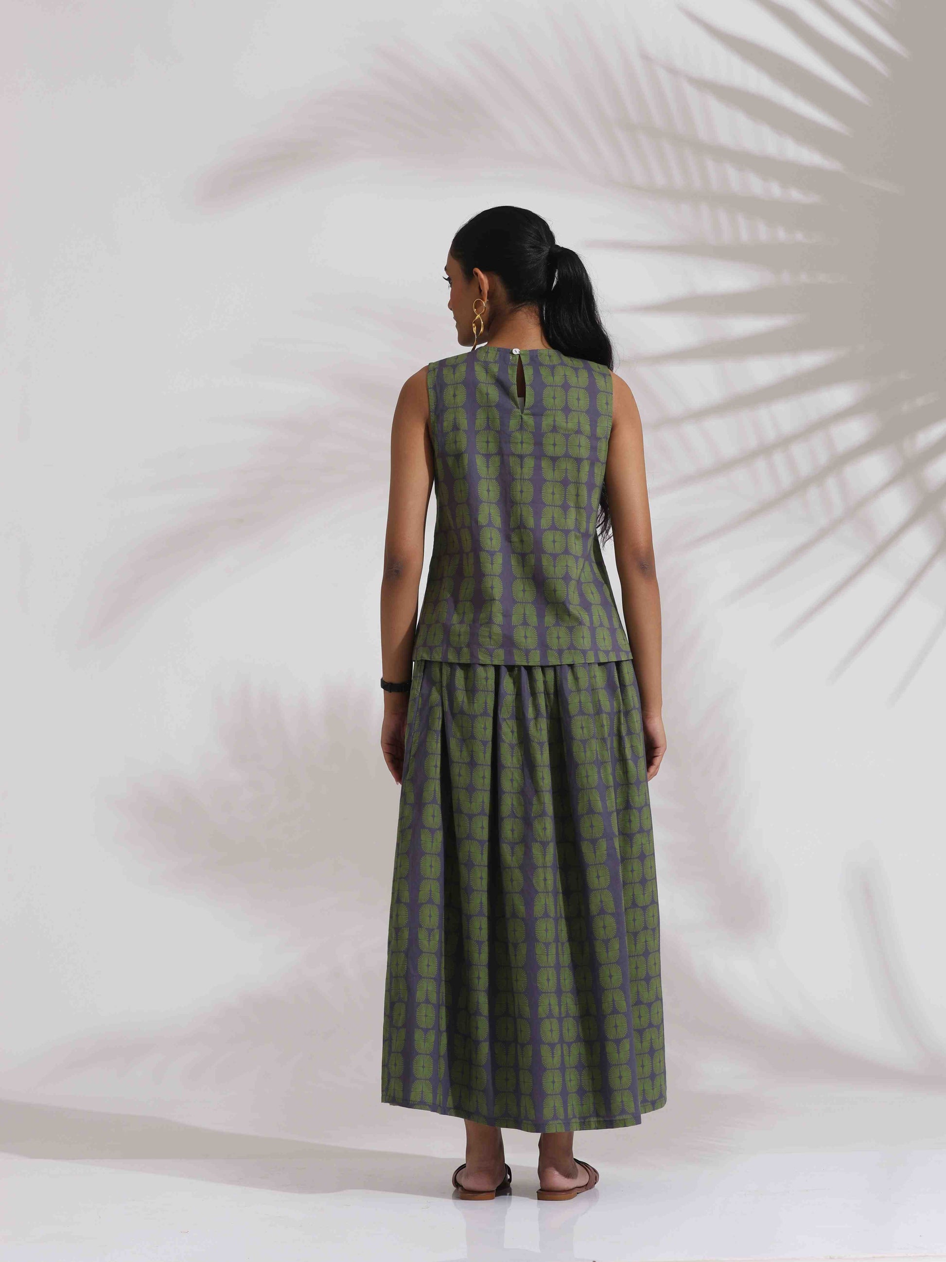 trueBrowns Grey Cotton Skirt Co-ord Set - Swadesiicart