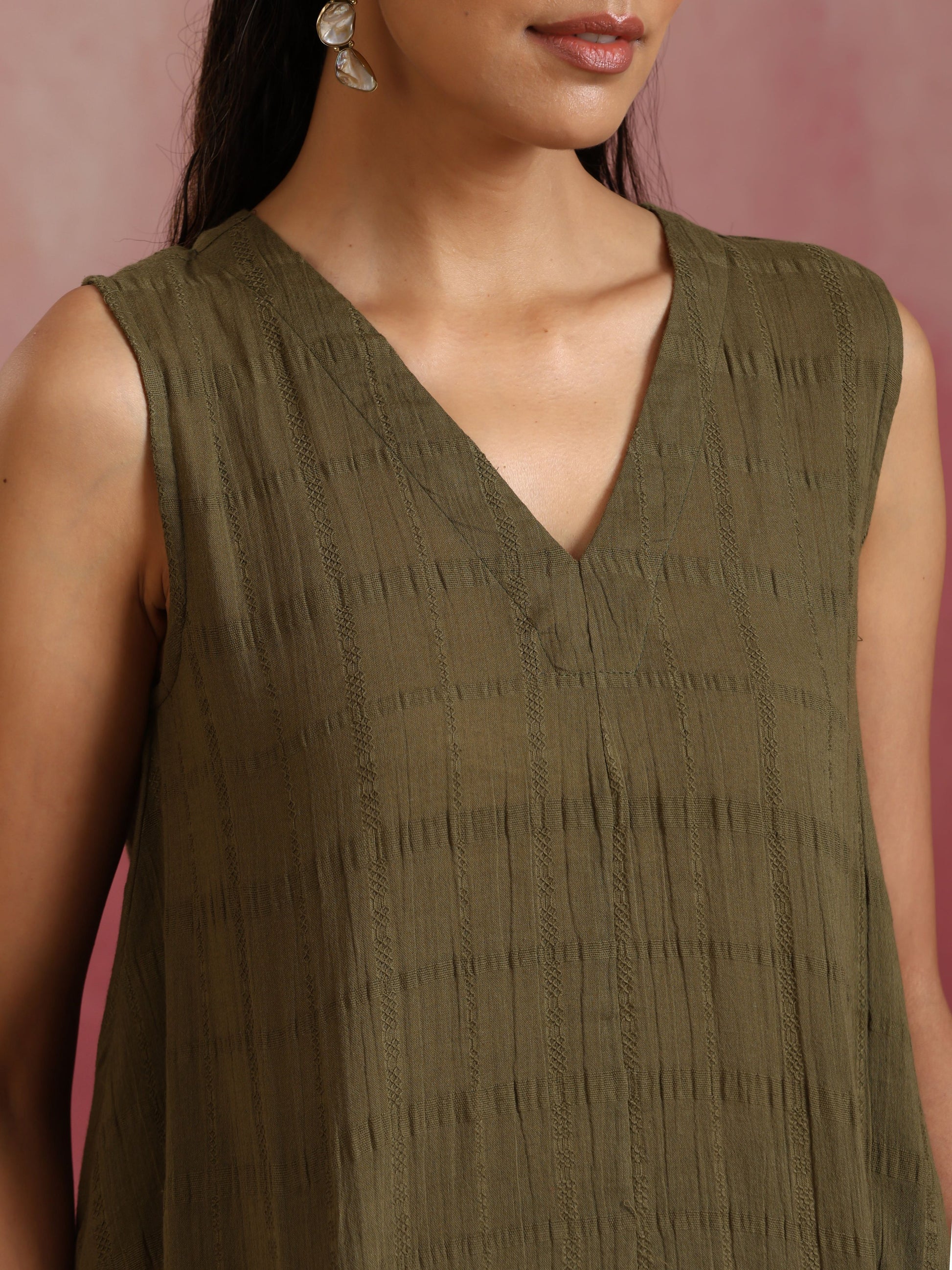 trueBrowns Olive Cotton Dobby Dobby Co-ord set - Swadesiicart