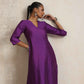 trueBrowns Purple Silk High Slit Kurta Set | Swadesiicart