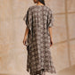 trueBrowns Clay Dabu Overall Print Cotton Panel Kaftan Kurta Pant Set | Swadesiicart