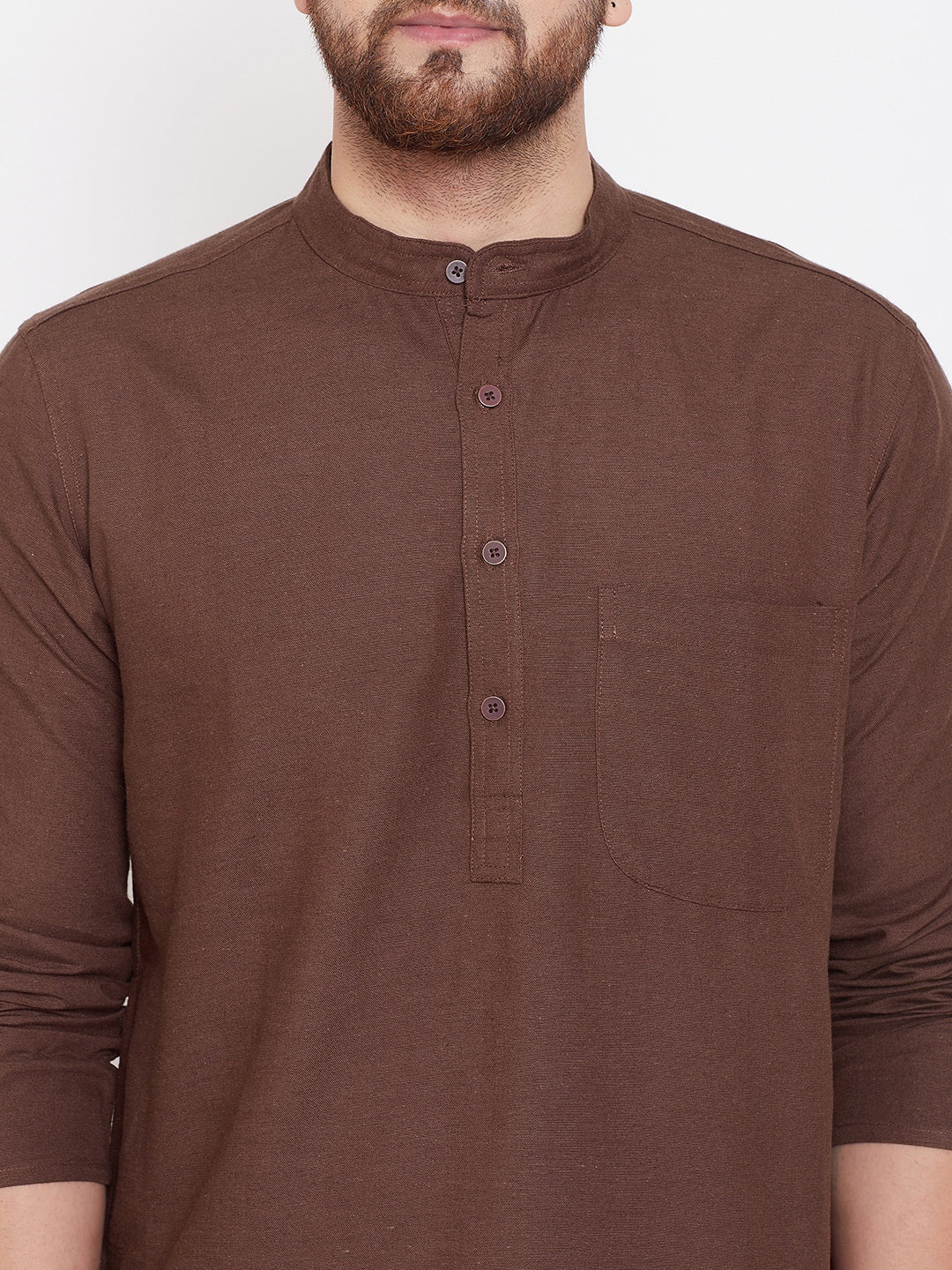 Even Apparels Brown Solid Kurta With Band Collar | Swadesiicart