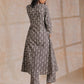 trueBrowns Clay Dabu Geometric Print Cotton Angrakha Kurta Pant Set | Swadesiicart