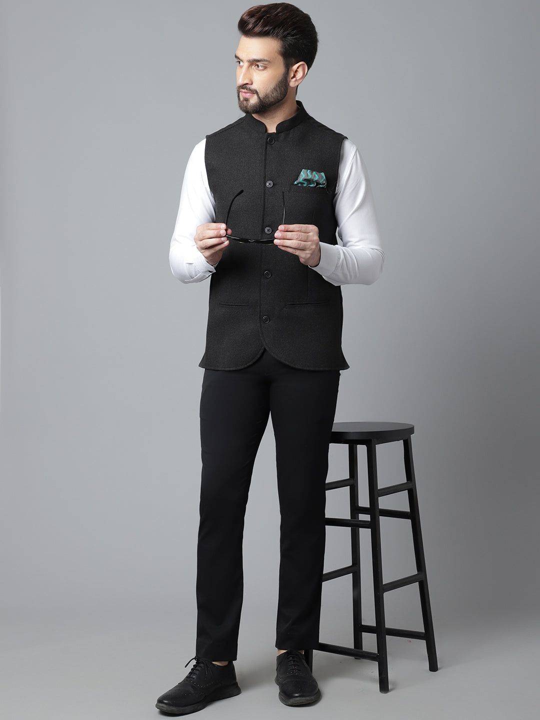 Even Apparels Men's Black Pure Wool Nehru Jacket | Swadesiicart
