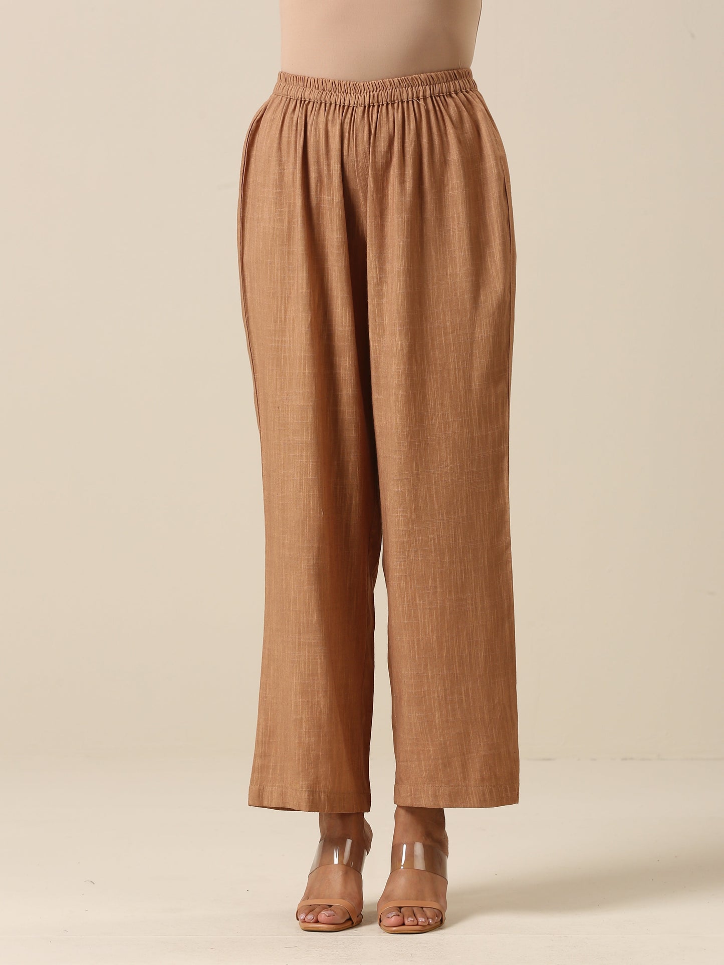 trueBrowns Light Mauve Slub Texture Neck Pleat Kurta Pant Set | Swadesiicart