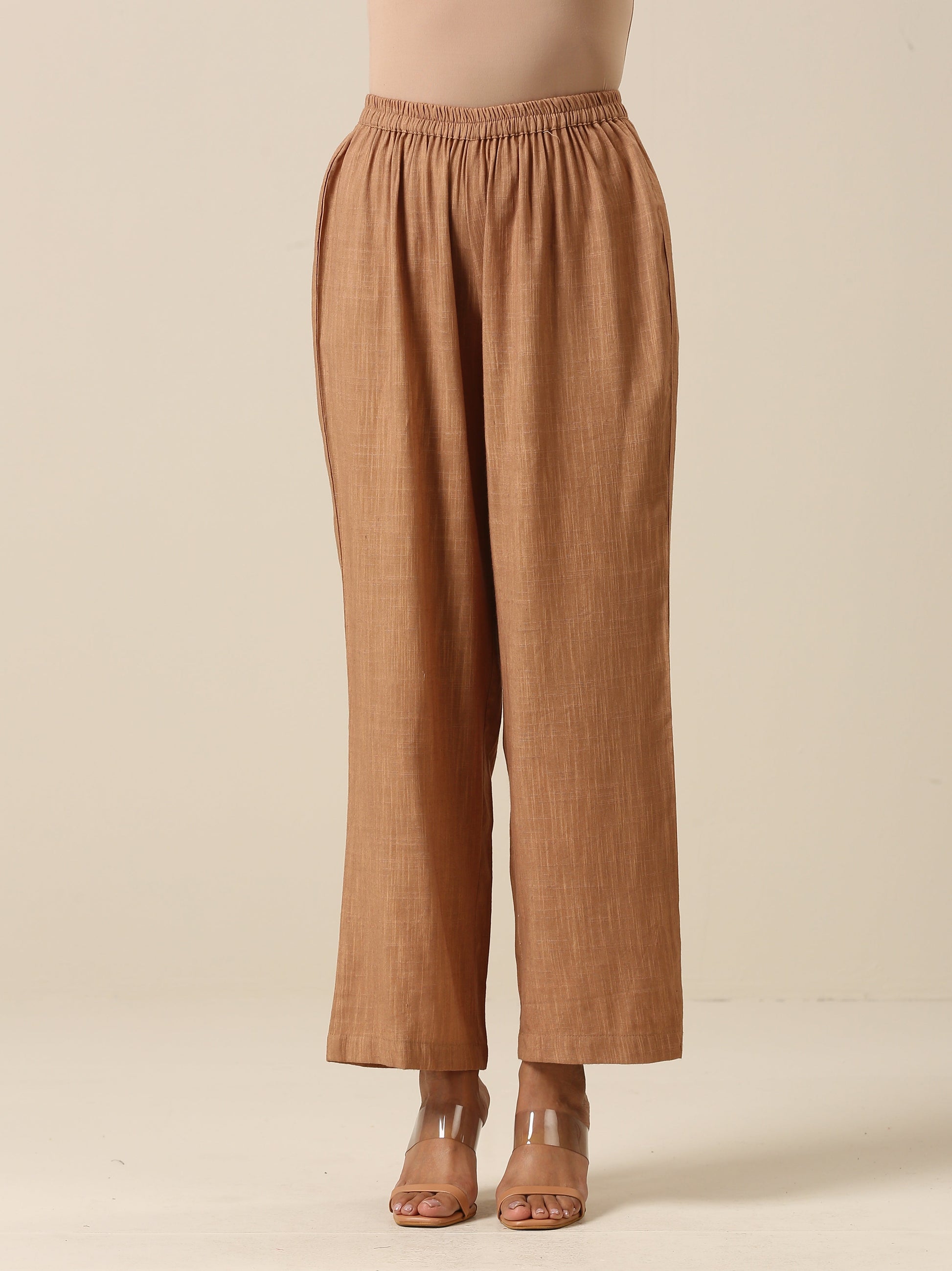 trueBrowns Light Mauve Slub Texture Neck Pleat Kurta Pant Set | Swadesiicart