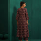 trueBrowns Deep Purple Paan Muslin Silk Printed Front Slit Kurta Pant Set | Swadesiicart