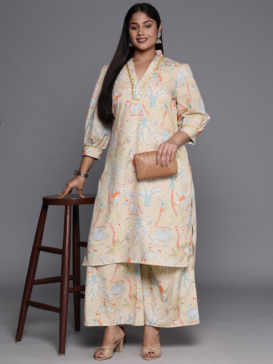 Ahalyaa Women Plus Size Printed Regular Gotta Patti Kurta with Palazzos | Swadesiicart
