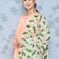 InWeave Women's Peach Tiered Kurta Set With White Pink Lotus Cr Dupatta - Swadesiicart