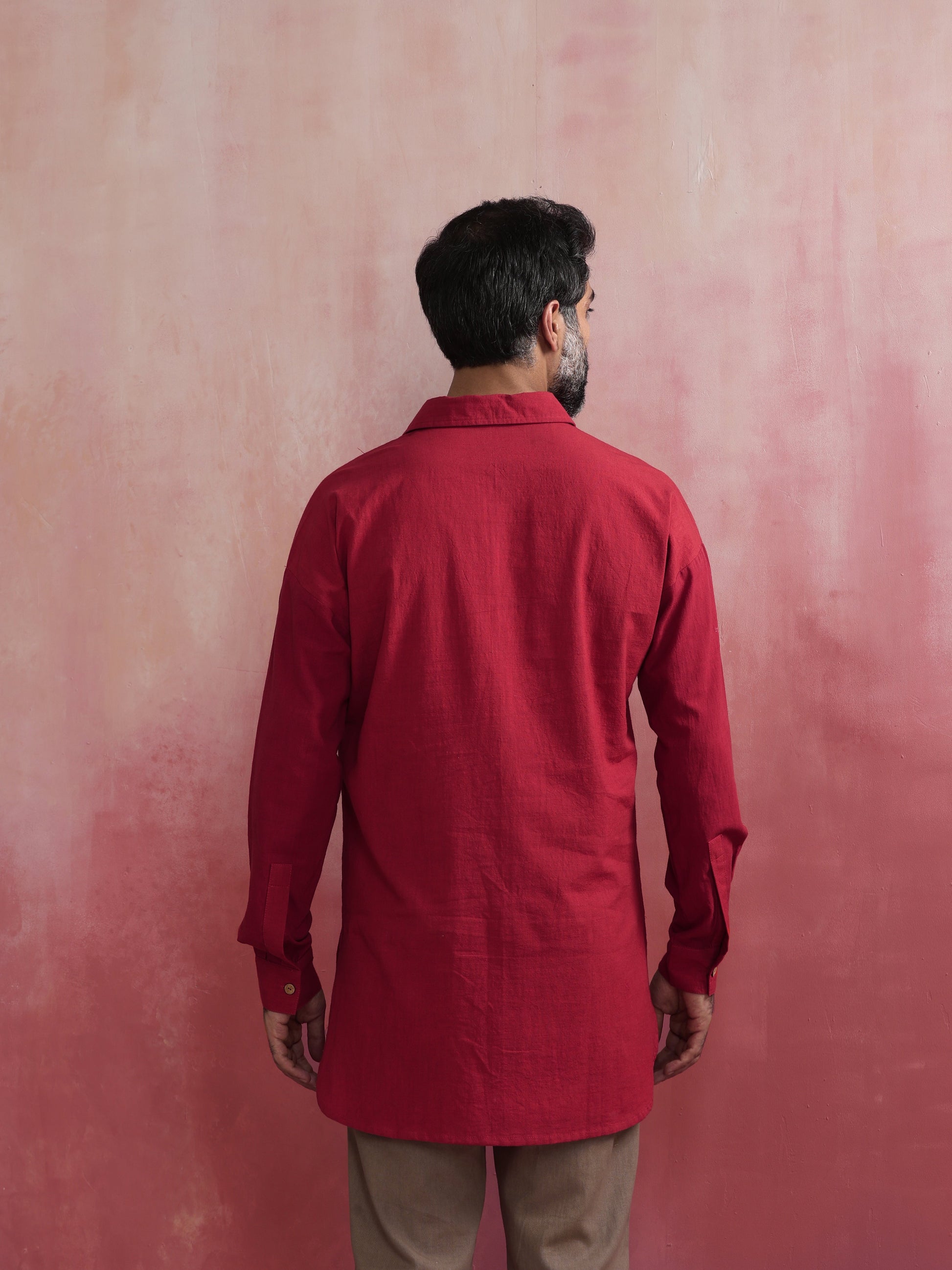 trueBrowns Men's Maroon Cotton Shirt Collar Stylized Kurta | Swadesiicart