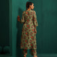 trueBrowns Green Floral Muslin Silk Printed Front Slit Kurta Pant Set | Swadesiicart