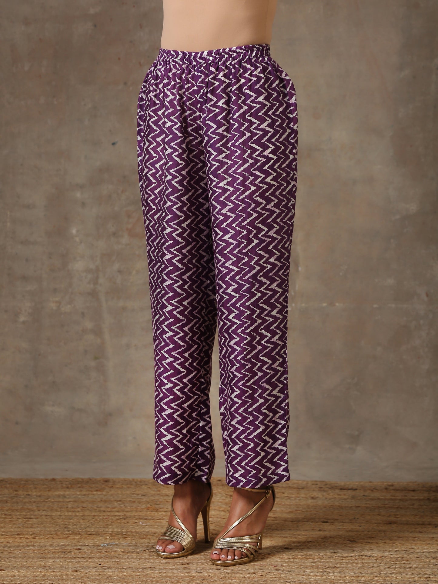 trueBrowns Purple White Lehariya Printed Silk Co-Ord Set - Swadesiicart