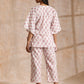trueBrowns Pink Buta On White Block Print Cotton Kaftan Co-Ord Set - Swadesiicart
