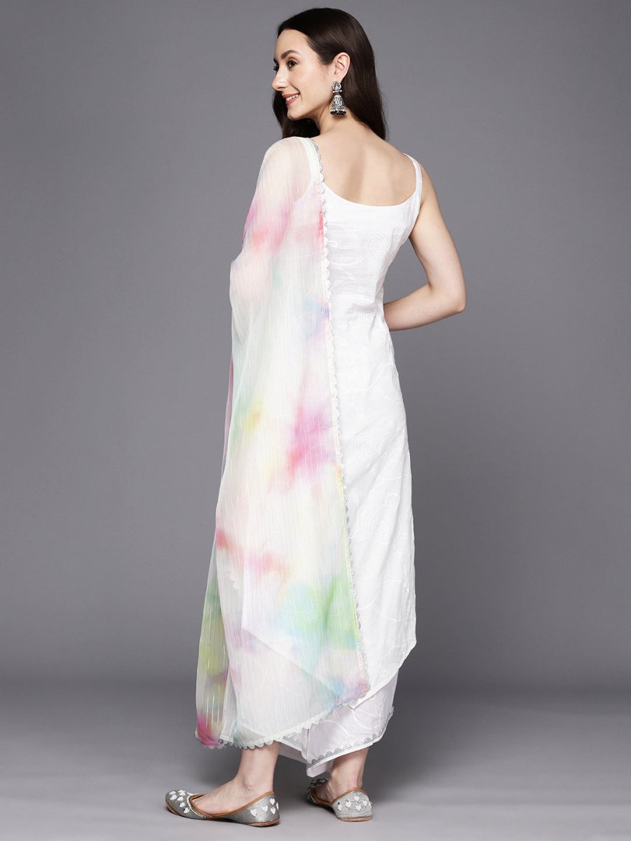 Ahalyaa Floral Embroidered Gotta Patti Pure Cotton Kurta With Palazzos & Dupatta | Swadesiicart