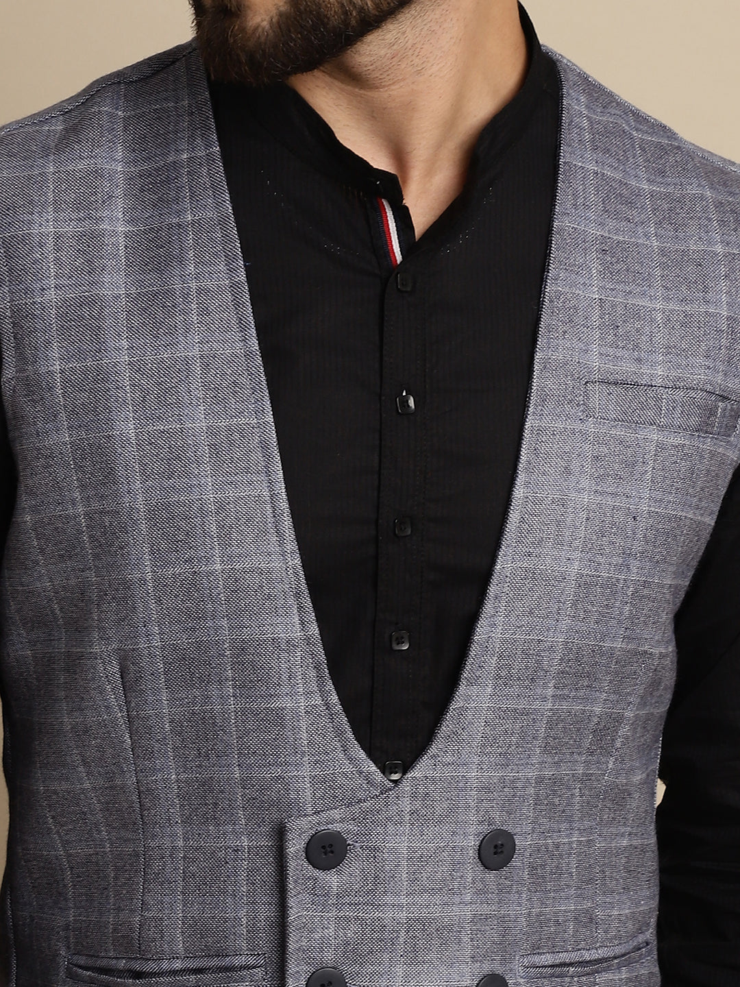 Even Apparels Men's Grey Double Breast Waistcoat | Swadesiicart