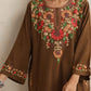 trueBrowns Brown Kashmiri Floral Embroidered Woollen Phiran Kurta | Swadesiicart