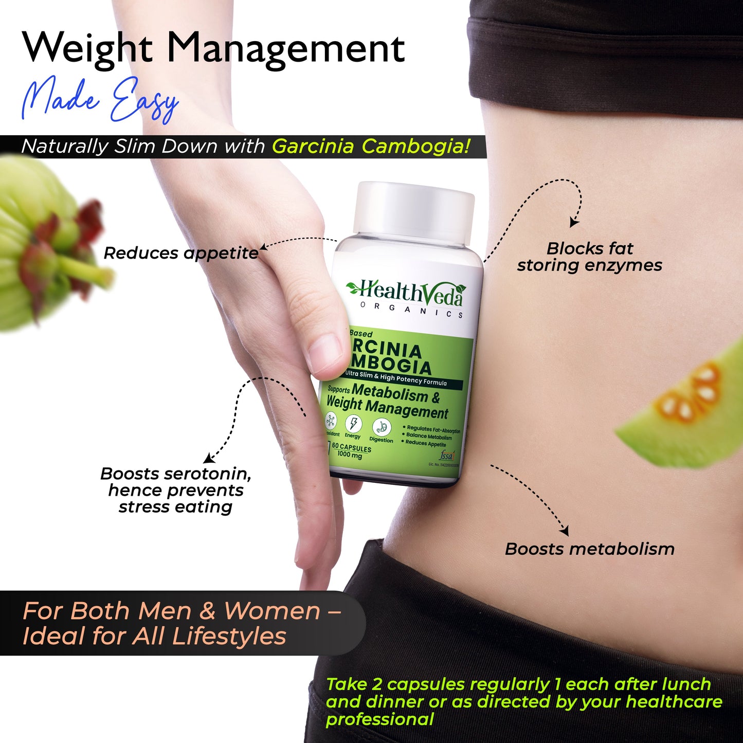 Health Veda Organics Plant Based Garcinia Capsules | Swadesiicart
