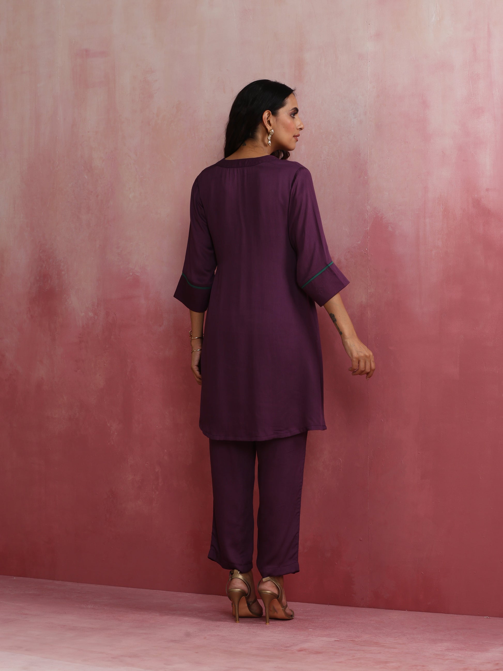 trueBrowns Purple Modal Kurta Co-ord Set - Swadesiicart