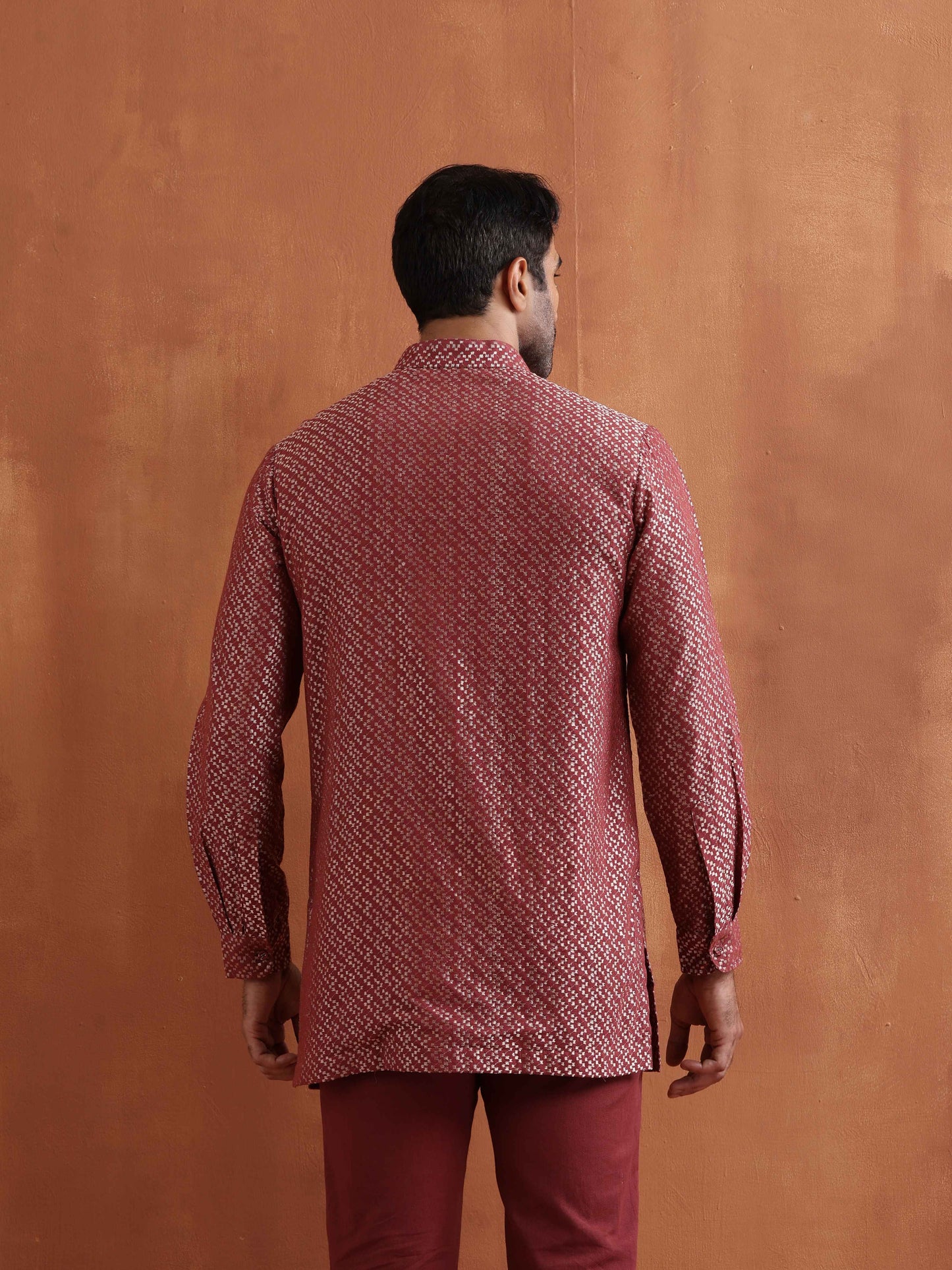 trueBrowns Men's Rust Cotton Dobby Short Kurta | Swadesiicart