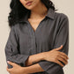 trueBrowns Slate Grey Slub Texture Collar Short Co-Ord Set - Swadesiicart