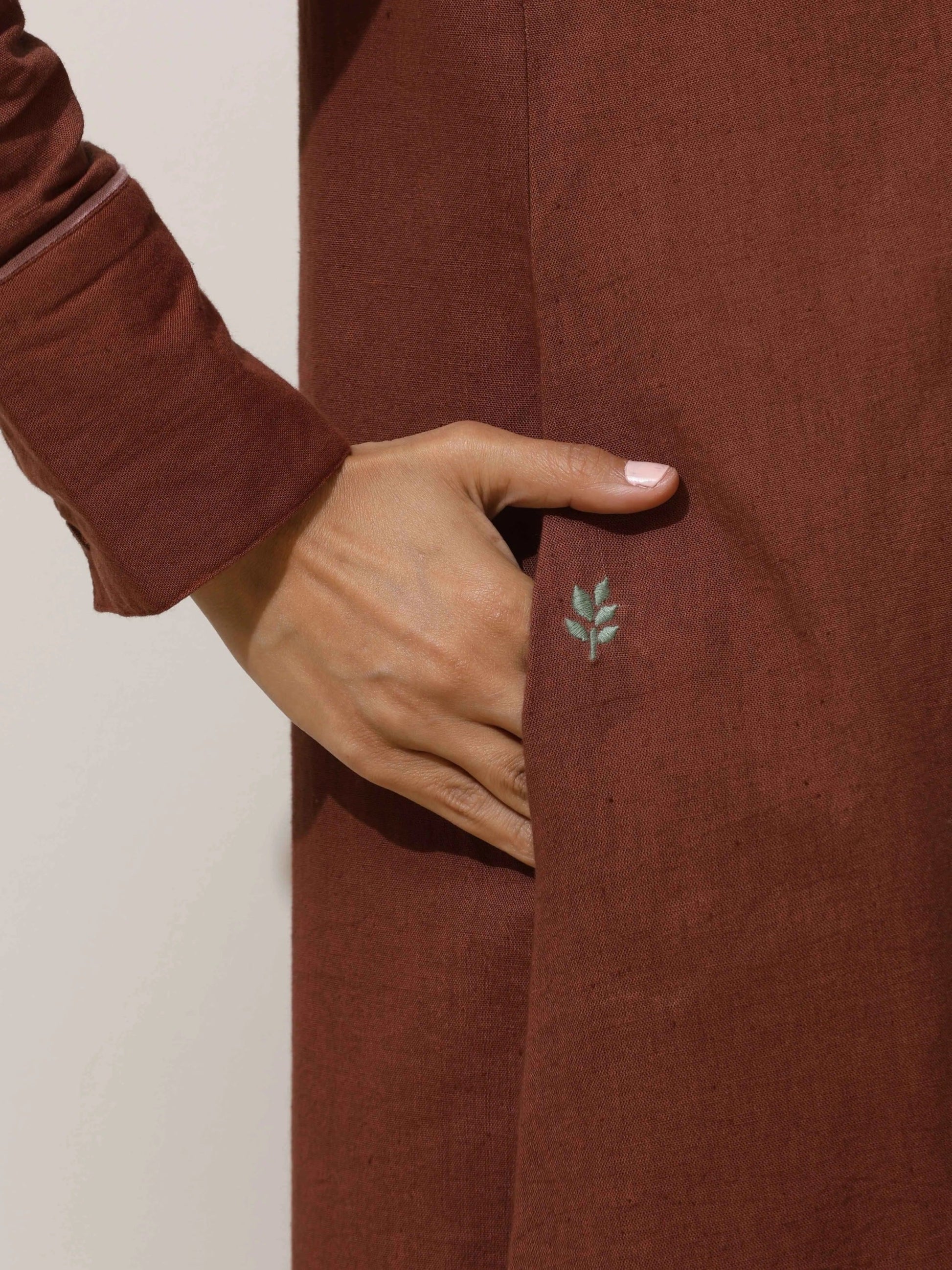 trueBrowns Brown Cotton Linen Kurta Pant Set | Swadesiicart